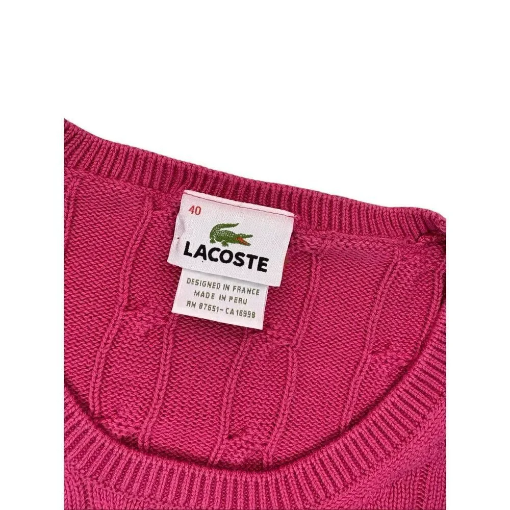 Lacoste hot pink cable knit crewneck cotton sweater - M (France size 40)